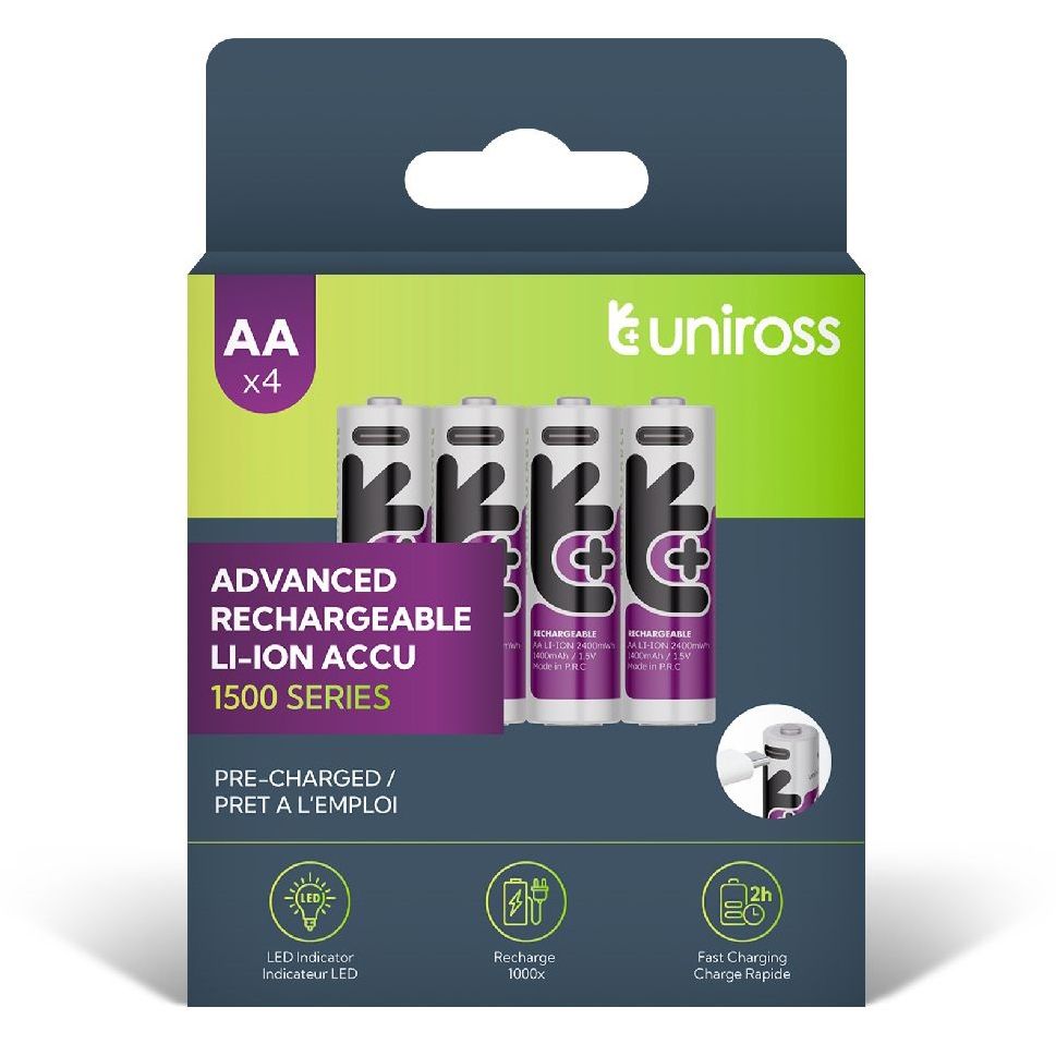 Uniross USB-C 1.5V Li-ion akkumulátor, AA (ceruza), 4 db/bliszter termék fő termékképe
